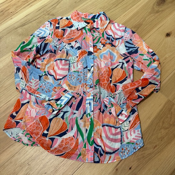 Talbots Tops - Talbots Button Down Shirt Womens Size M Multicolor Tropical Floral Cotton Top
